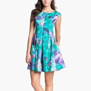 Eliza J Fit and Flare Dress Cocktail Mini Party Watercolor Size 10
